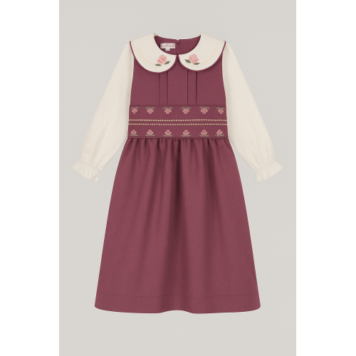 مريول مدرسي بنفسجي متصل مطرز الحزام والياقة 144731 مريول مدرسي بنفسجي متصل مطرز الحزام والياقة 144731