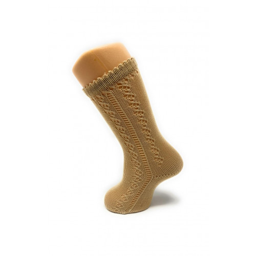 جوارب طويلة لون ذهبي بيج مخرم 