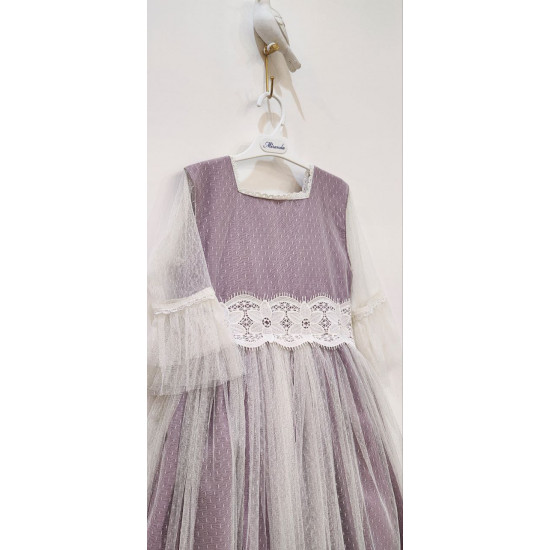 فستان مناسبات تل بلون الموف المميز 240403 فستان مناسبات تل بلون الموف المميز 240403