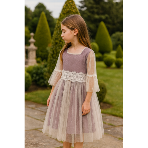 فستان مناسبات تل  بلون الموف المميز 240403 