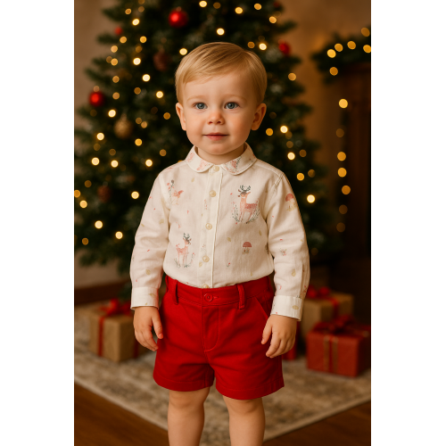 بدلة ولادي قميص بأكمام طويلة وشورت احمر 240432