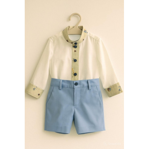 بدلة ولادي قميص بأكمام طويلة وشورت سماوي 240434 بدلة ولادي قميص بأكمام طويلة وشورت سماوي 240434