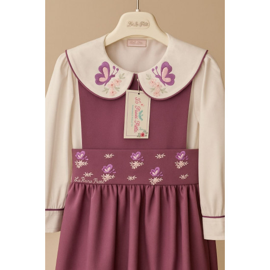 مريول مدرسي بنفسجي مطرز فراشات مع قميص مطرز 144732