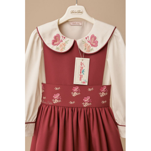 مريول مدرسي وردي مطرز فراشات مع قميص مطرز 144722 مريول مدرسي وردي مطرز فراشات مع قميص مطرز 144722