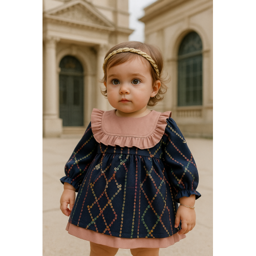 فستان أطفال شعبي مطرز بالترتر وبتفاصيل أنيقة 240437 فستان أطفال شعبي مطرز بالترتر وبتفاصيل أنيقة 240437