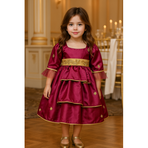 240124 فستان  للمناسبات ارجواني بتطريز ذهبي 