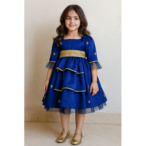 240123  فستان  للمناسبات نيلي مطرز بذهبي 