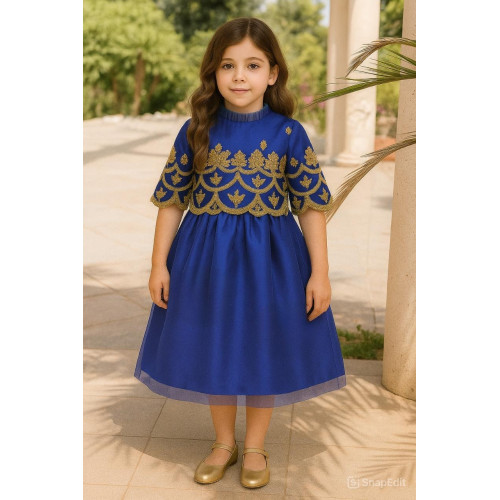 240122  فستان  للمناسبات نيلي مطرز بذهبي 