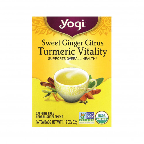 شاي الزنجبيل الحلو والحمضيات والكركم خالي من الكافيين، 16 كيس شاي (32 جم) شاي الزنجبيل الحلو والحمضيات والكركم خالي من الكافيين، 16 كيس شاي (32 جم)