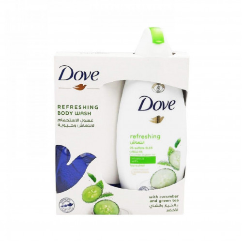 دوف سائل استحمام لمسة انتعاش بالخيار 250 مل مع ليفة هدية