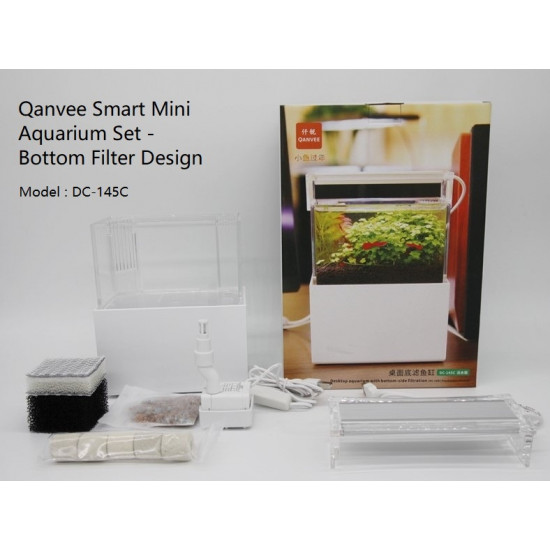 الحوض الكيوت المميز مع فلتر وإضاءة USB من شركة - QANVEE CUTE aquarium