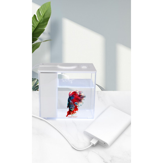 حوض إكريلك كيوت لأسماك الفايتر مع الفلتر والإضاءة أبيض - MINI aquarium