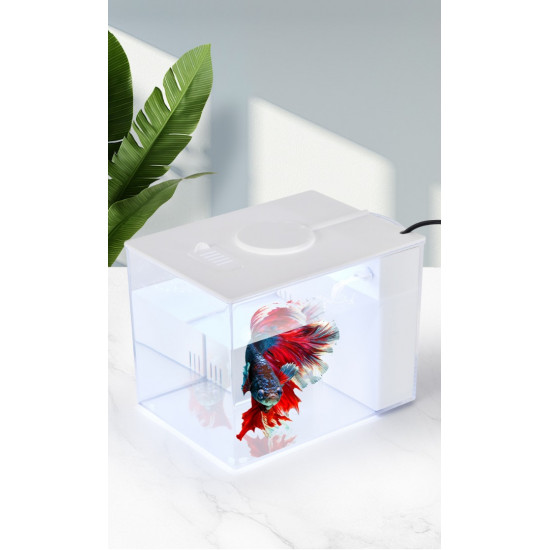 حوض إكريلك كيوت لأسماك الفايتر مع الفلتر والإضاءة أبيض - MINI aquarium