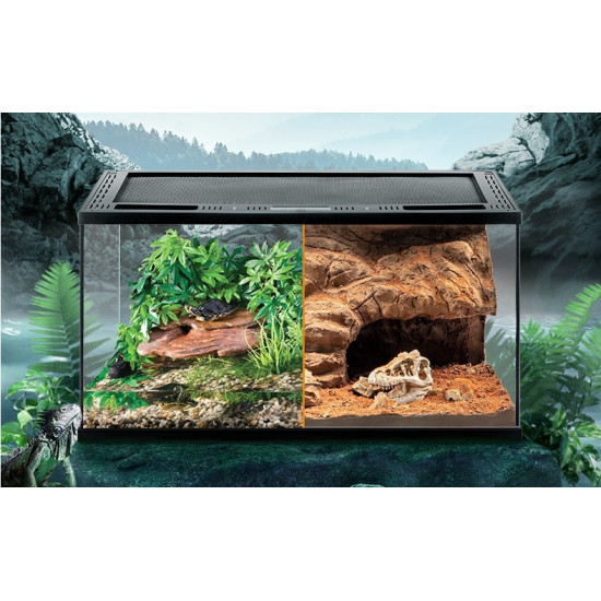 حوض زجاجي مع غطاء أسود لزواحف بحجم صغير ووسط - vivarium aquarium