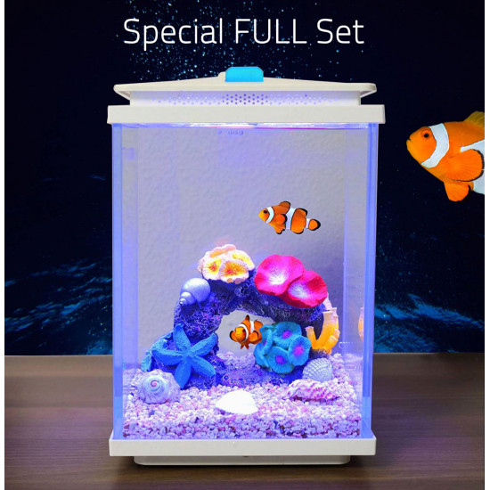 مجموعة حوض زجاجي مع مضخة هواء وفلتر وإضاءة بحرية - QANVEE aquarium