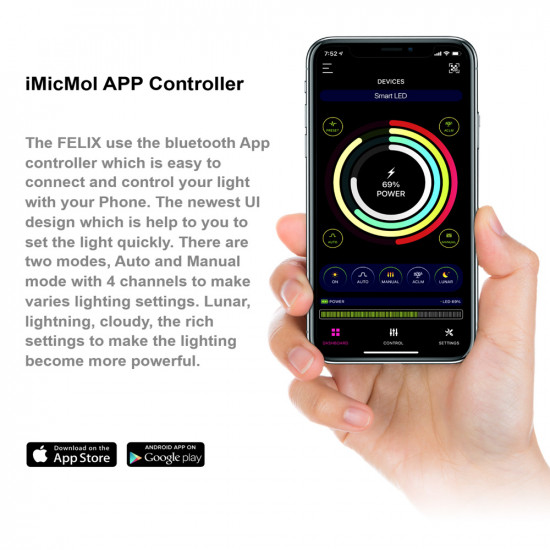 إضاءة فليكس LED مع خاصية WIFI بتحكم كامل وذكي وتصميم عصري بحجم 60سم  - MicMol FELIX 