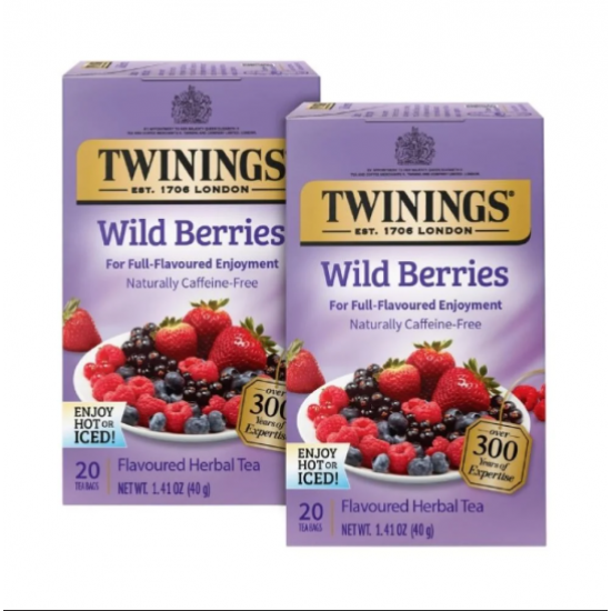 شاي التوت البري العشبي الفاخر من Twinings – نكهة طبيعية وخالٍ من الكافيين – 20 كيس