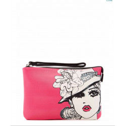 Pink Lip Saffiano Leather Wristlet