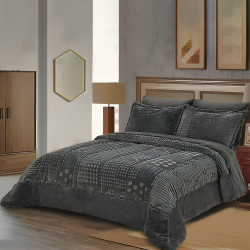 مفرش شتوي 4 قطع نفر رمادي غامق مفرش شتوي 4 قطع نفر رمادي غامق