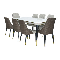 طاولة طعام رخام مع أرجل معدنية 8 كراسي طاولة طعام رخام مع أرجل معدنية 8 كراسي