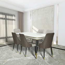 طاولة طعام رخام مع أرجل معدنية 6 كراسي طاولة طعام رخام مع أرجل معدنية 6 كراسي