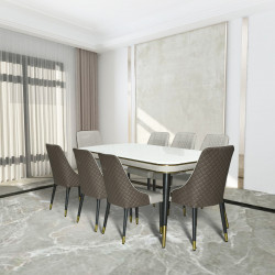 طاولة طعام رخام مع أرجل معدنية 8 كراسي طاولة طعام رخام مع أرجل معدنية 8 كراسي