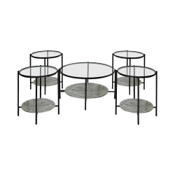 طقم طاولات خدمة 5 قطع من الزجاج والخشب والمعدن رمادي 45*60 سم