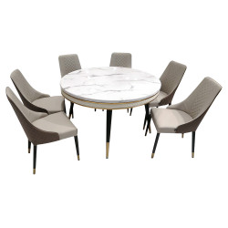 طاولة طعام رخام مع أرجل معدنية و 6 كراسي طاولة طعام رخام مع أرجل معدنية و 6 كراسي