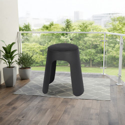 كرسي منزلي دائري مفرد أسود من البلاستيك والجلد