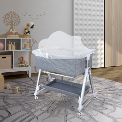 سرير أطفال بناموسية من القماش والمعدن رمادي سرير أطفال بناموسية من القماش والمعدن رمادي