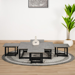 طقم طاولات خدمة 5 قطع من الخشب والمعدن طقم طاولات خدمة 5 قطع من الخشب والمعدن