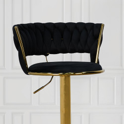 كرسي بار قماش مخمل أسود بإطار ذهبي كرسي بار قماش مخمل أسود بإطار ذهبي