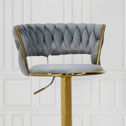 كرسي بار قماش مخمل رمادي بإطار ذهبي كرسي بار قماش مخمل رمادي بإطار ذهبي