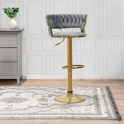 كرسي بار قماش مخمل رمادي بإطار ذهبي كرسي بار قماش مخمل رمادي بإطار ذهبي