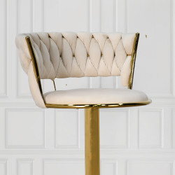 كرسي بار قماش مخمل بيج بإطار ذهبي كرسي بار قماش مخمل بيج بإطار ذهبي