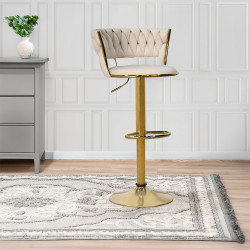 كرسي بار قماش مخمل بيج بإطار ذهبي كرسي بار قماش مخمل بيج بإطار ذهبي