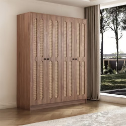 دولاب ملابس ستايل بوهيمي 4 باب خشب × راتان دولاب ملابس ستايل بوهيمي 4 باب خشب × راتان