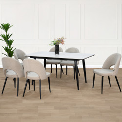 طاولة طعام سطح سيراميك 6 كراسي مع أرجل معدنية طاولة طعام سطح سيراميك 6 كراسي مع أرجل معدنية