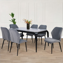 طاولة طعام خشب مع أرجل معدن 6 كراسي طاولة طعام خشب مع أرجل معدن 6 كراسي