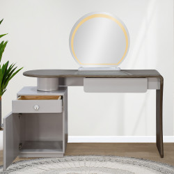 طاولة زينة مع مرآة مضيئة رمادي × بني طاولة زينة مع مرآة مضيئة رمادي × بني