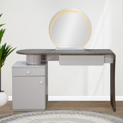 طاولة زينة مع مرآة مضيئة رمادي × بني طاولة زينة مع مرآة مضيئة رمادي × بني