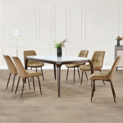 طاولة طعام رخام 6 كراسي بأرجل معدنية طاولة طعام رخام 6 كراسي بأرجل معدنية