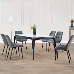 طاولة طعام رخام 6 كراسي بأرجل معدنية طاولة طعام رخام 6 كراسي بأرجل معدنية