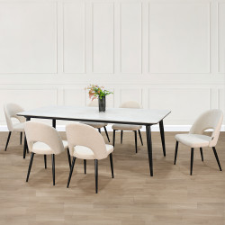 طاولة طعام سطح سيراميك مع أرجل معدنية 6 كراسي طاولة طعام سطح سيراميك مع أرجل معدنية 6 كراسي