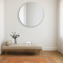 مرآة ديكور حائط دائرية بإطار فضي 100×100سم مرآة ديكور حائط دائرية بإطار فضي 100×100سم