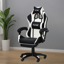 كرسي ألعاب أحترافي من الجلد ابيض × اسود كرسي ألعاب أحترافي من الجلد ابيض × اسود