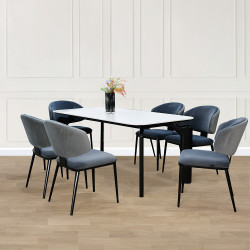 طاولة طعام عصرية سطح رخام 6 كراسي رمادي غامق طاولة طعام عصرية سطح رخام 6 كراسي رمادي غامق