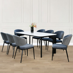 طاولة طعام عصرية سطح رخام 8 كراسي رمادي غامق طاولة طعام عصرية سطح رخام 8 كراسي رمادي غامق