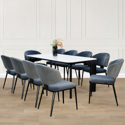 طاولة طعام عصرية سطح رخام 10 كراسي رمادي غامق طاولة طعام عصرية سطح رخام 10 كراسي رمادي غامق