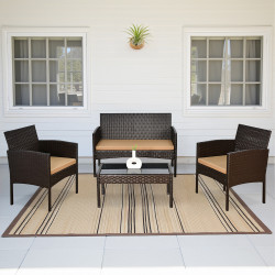 جلسة خارجية 4 مقاعد و طاولة بسطح زجاجي جلسة خارجية 4 مقاعد و طاولة بسطح زجاجي